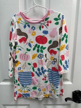 Girls' Long Sleeve Autumn Print Tunic with Striped Pockets